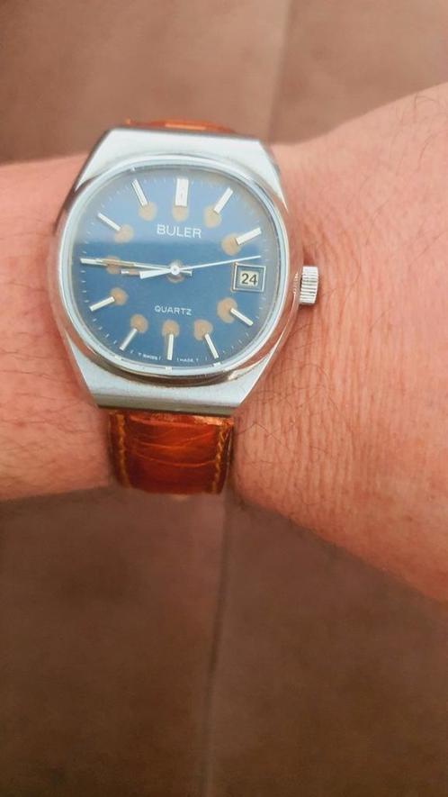 Vintage Buler Quartz Horloge, Sieraden, Tassen en Uiterlijk, Horloges | Dames, Zo goed als nieuw, Overige merken, Staal, Leer
