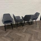 4 Fluwelen Eetkamerstoelen Grijs Blauw, Metaal, Overige kleuren, Ophalen of Verzenden, Zo goed als nieuw