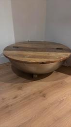 Ronde salontafel hout met metalen schaal, Ophalen, Zo goed als nieuw, Rond, Hout
