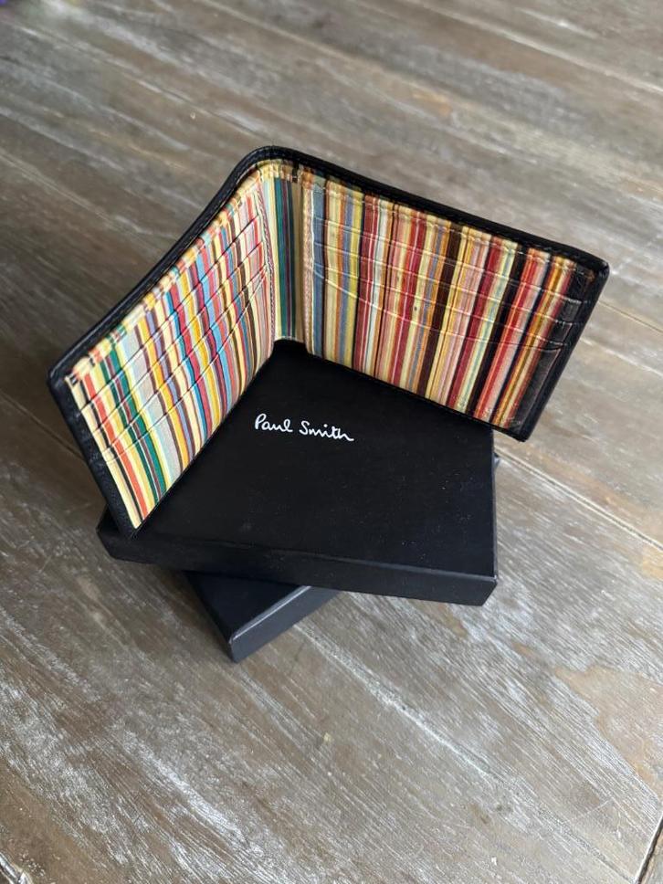 Paul Smith black leather wallet multicolour stripe interior, Sieraden, Tassen en Uiterlijk, Portemonnees, Gebruikt, Overige merken