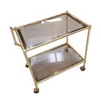 Vintage keukentrolley van messing en getint glas, Huis en Inrichting, Tafels | Bijzettafels, Ophalen, Gebruikt, -, -