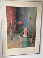 An Bergman - Kaatsende Meisjes - Gouache, Antiek en Kunst, Kunst | Schilderijen | Klassiek, Ophalen of Verzenden