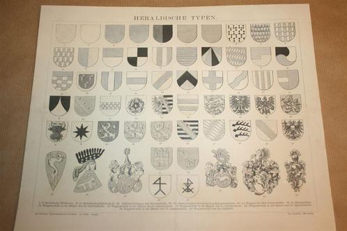 Antieke prent - Wapens Heraldiek - Circa 1885 !!, Verzamelen, Foto's en Prenten, Gebruikt, Voor 1940, Ophalen of Verzenden