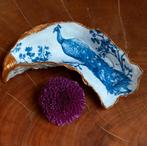 Handbewerkte oesterschelp pauw blauw goud kunst cadeau kado, Ophalen of Verzenden
