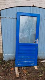 Blauwe Buitendeur / Tuindeur met Glas, Doe-het-zelf en Verbouw, Deuren en Horren, Ophalen, Gebruikt, 80 tot 100 cm, Buitendeur