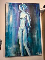 Schilderij vrouw blauw, Antiek en Kunst, Ophalen