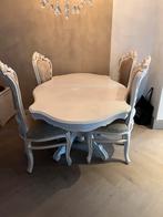 Brocante witte eethoek met 6 stoelen en salontafel, Antiek en Kunst, Antiek | Meubels | Tafels, Ophalen