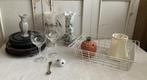 Brocante vaasjes - glaasjes - draadmandje - letterlepeltjes, Antiek en Kunst, Ophalen of Verzenden