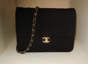 Chanel black cotton flap shoulderbag + free Chanel dustbag beschikbaar voor biedingen
