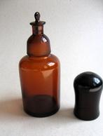 Bruine glazen apothekersfles met stopper en koepeldop, Ophalen of Verzenden