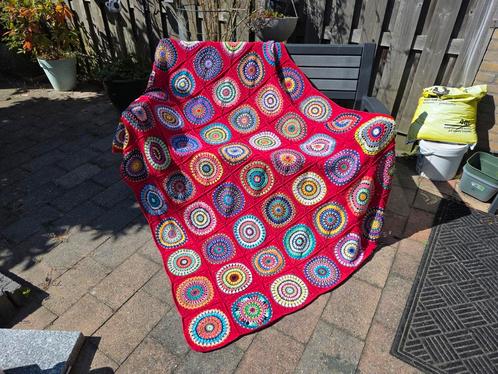 Gehaakte deken/ plaid cirkel. Katoen., Huis en Inrichting, Woonaccessoires | Plaids en Woondekens, Zo goed als nieuw, Ophalen of Verzenden