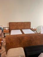 Luxe Cognac Bed 180x200 met Hybride Topper, Ophalen, Bruin, 180 cm, 200 cm