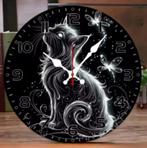 Ronde wandklok van hout Lichtgevende kat (25cm), Huis en Inrichting, Ophalen of Verzenden, Nieuw, Wandklok