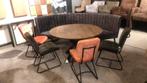 Eethoek Eiken ronde tafel, ronde bank en 4 stoelen, Ophalen, Nieuw, 4 tot 6 stoelen