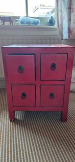 Chinees kastje, rood gelakt, met 4 laatjes, Huis en Inrichting, Ophalen of Verzenden, 25 tot 50 cm, 50 tot 100 cm, Minder dan 100 cm