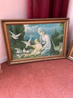 Vintage Religieuze Print - Madonna met Kind en Duiven, Antiek en Kunst, Kunst | Schilderijen | Klassiek, Ophalen of Verzenden