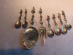 Verzilverde Taartschep, Cakeprikker en 6 lepeltjes, Antiek en Kunst, Antiek | Goud en Zilver, Ophalen of Verzenden, Zilver