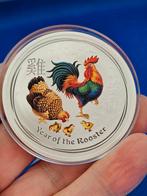 (8540) AUSTRALIA LUNAR II ROOSTER 2017 TWO OUNCE COLOR, Ophalen of Verzenden, Losse munt, Zilver