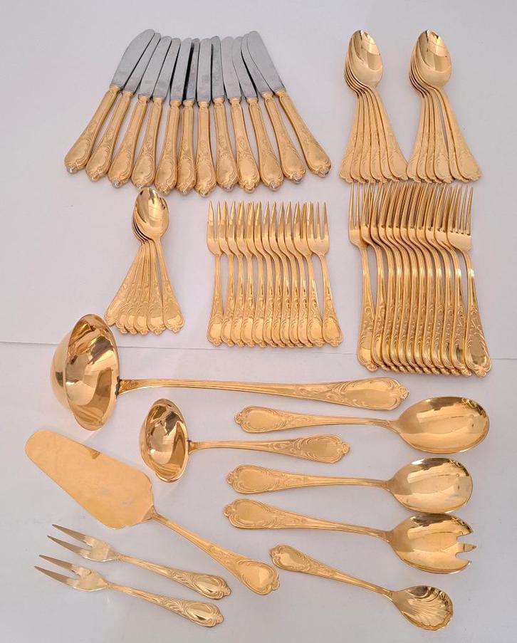63x Goud verguld bestek - model Wien, Huis en Inrichting, Keuken | Bestek, Zo goed als nieuw, Overige materialen, Verzenden
