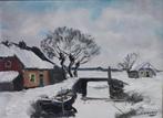 Jan Kelderman (1914-1990) -Winters landschap met boerderijen, Antiek en Kunst, Ophalen of Verzenden
