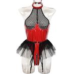 Zwart rode dames body jurkje / sexy lingerie kostuum wetlook, Verzenden, Zwart, Body of Korset