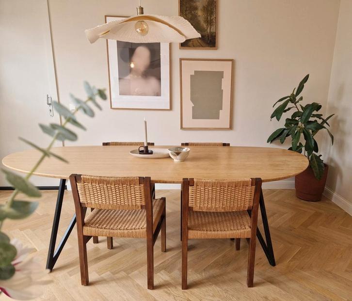 Vintage Papercord Eetkamerstoelen - Set van 6, Huis en Inrichting, Tafels | Eettafels, Gebruikt, Overige houtsoorten, Ophalen