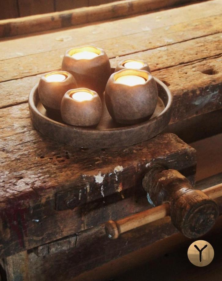 Set van 5 Waxinelichten op Schaal Majestic Brown Brynxz, Huis en Inrichting, Woonaccessoires | Overige, Nieuw, Verzenden