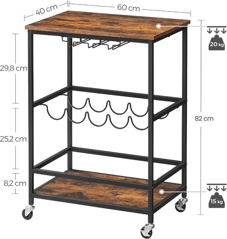 serverwagen met universele-barwagen-60 x 40 x 75 cm, Computers en Software, Serverkasten, Nieuw, Glas, Plaatstaal, Ophalen of Verzenden