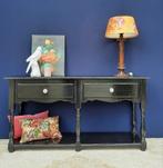 Zwarte landelijke grenen vintage sidetable, tafel met lades, Ophalen, Gebruikt, 100 tot 150 cm, Vintage