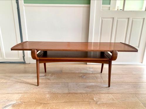 Vintage teak salontafel, midcentury modern, keerbaar blad, Huis en Inrichting, Tafels | Salontafels, Gebruikt, Minder dan 50 cm