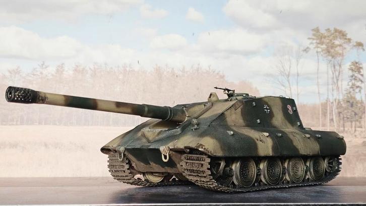 1/35 E-100 Jagdpanzer concept tank, Hobby en Vrije tijd, Modelbouw | Auto's en Voertuigen, Zo goed als nieuw, Tank, Groter dan 1:32