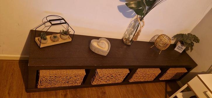 Lage bruin/zwarte vakkenkast - Weg ivm samenwonen, Huis en Inrichting, Kasten | Overige, Gebruikt, Ophalen