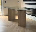 Vintage travertin eettafel met glazen blad, Huis en Inrichting, Tafels | Eettafels, Overige materialen, Zo goed als nieuw, Vijf personen of meer