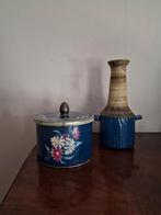 Vintage keramiek vaas / kan kobalt blauw met berkenbast, Antiek en Kunst, Antiek | Keramiek en Aardewerk, Ophalen of Verzenden