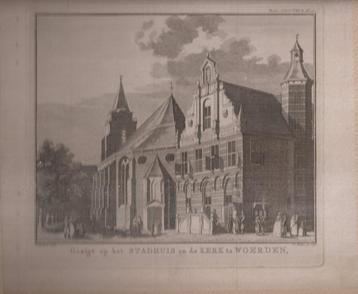 Gezigt op het stadhuis en de kerk te Woerden 1750 C. Pronk beschikbaar voor biedingen