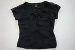 H&M Blouse zwart met strik korte mouw maat 40, Maat 38/40 (M), H&M, Zwart, Ophalen of Verzenden