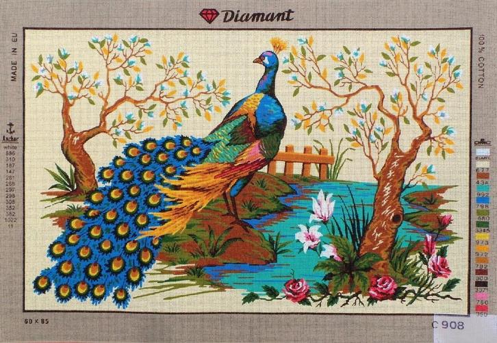 Cado voorbedrukt groot borduurstramien  pauw  908, Hobby en Vrije tijd, Borduren en Borduurmachines, Nieuw, Onderdeel of Toebehoren