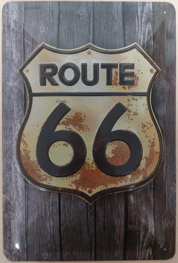 Route 66 wood look relief reclamebord van metaal wanddeco  beschikbaar voor biedingen