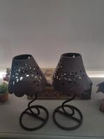 2 metalen kaarsenhouder met lampenkapjes, Antiek en Kunst, Curiosa en Brocante, Ophalen of Verzenden