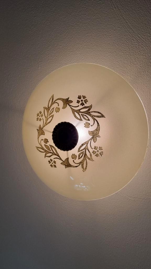 Vintage Plafonnière / Schaallamp, Huis en Inrichting, Lampen | Plafondlampen, Zo goed als nieuw, Glas, Metaal, Ophalen of Verzenden