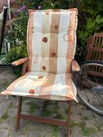 2 houten tuinstoelen inclusief kussens, Tuin en Terras, Ophalen, Zo goed als nieuw, Hout
