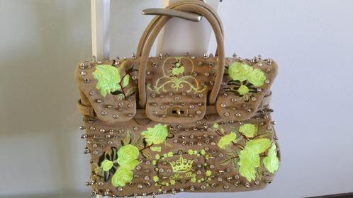 Tas Mia Bag beige/geel/groen met studs, spikes en steentjes, Sieraden, Tassen en Uiterlijk, Tassen | Damestassen, Zo goed als nieuw