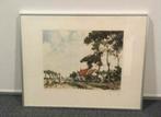 Litho oogst landschap met witte boerderij Roger Hebbelinck, Ophalen of Verzenden