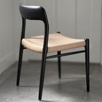 Moller no.75 mat zwart geheel gerestaureerd vintage design, Huis en Inrichting, Stoelen, Zwart, Hout, Zo goed als nieuw, Vijf, Zes of meer stoelen