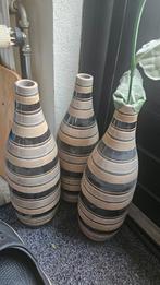 Set van 3 gestreepte vazen, Huis en Inrichting, Woonaccessoires | Vazen, Ophalen, Overige kleuren, Aardewerk of Porselein, Zo goed als nieuw
