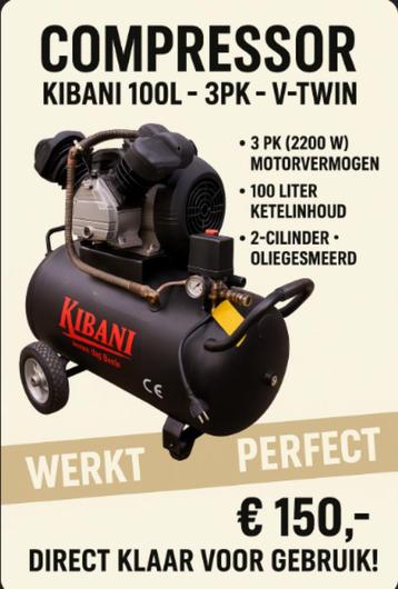 Krachtige KIBANI Compressor 100L - 230V – 3PK – V-Twin  beschikbaar voor biedingen