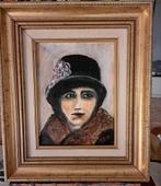 Acrylverf schilderij van een dame met hoed, Ophalen of Verzenden