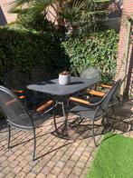 Tuinset, 6 stoelen + tafel, gecoat metaal, Tuin en Terras, Tuinsets en Loungesets, Overige materialen, Eettafel, 6 zitplaatsen