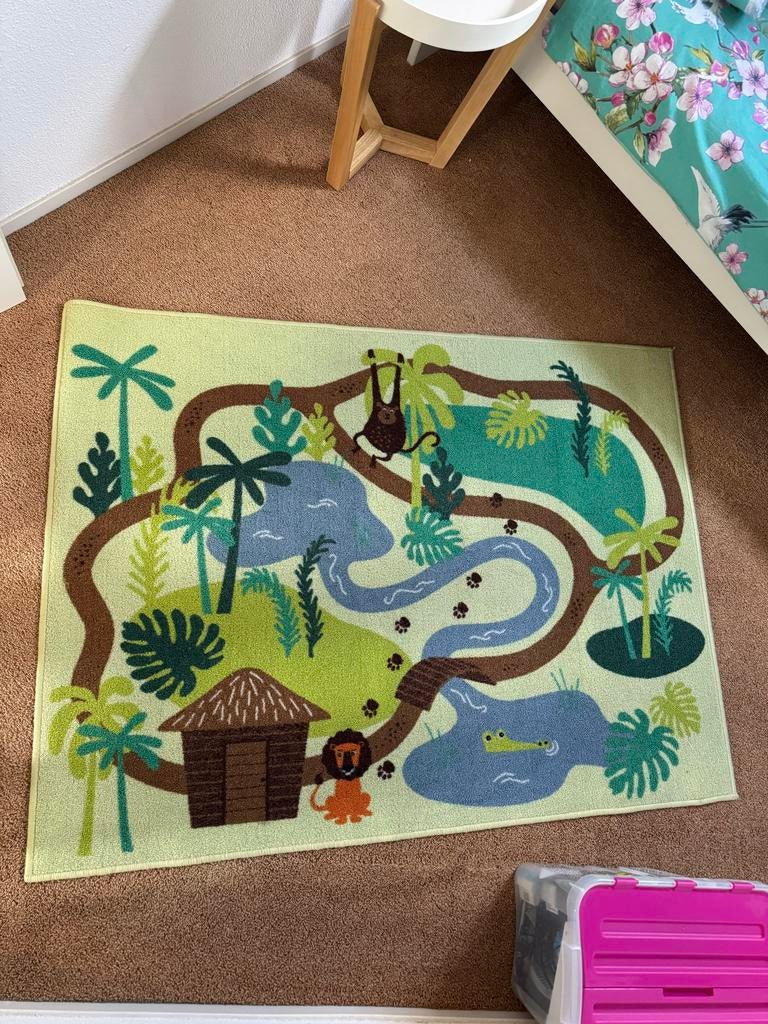 Jungle vloerkleed, dekbedovertrek 1 persoons en mand, Gebruikt, 100 tot 150 cm, Ophalen of Verzenden, Rechthoekig