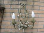 2 x oude metalen wandlamp bladeren en glaskristallen, Ophalen of Verzenden